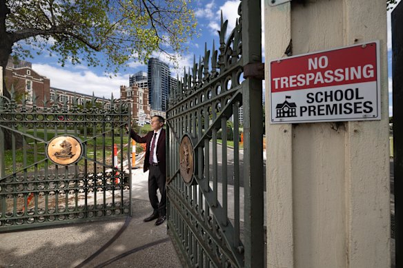 Melbourne High School principal Tony Mordini at the Alexandra Avenue gates. 