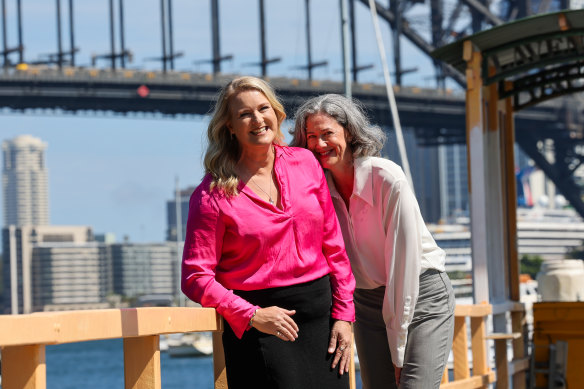 Kylea Tink (left) with Nicolette Boele, the teal candidate for Bradfield.