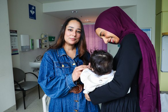 Hamna Aftab, left, trusted midwife Amar Hamed would advocate for her and her baby, Lulu.