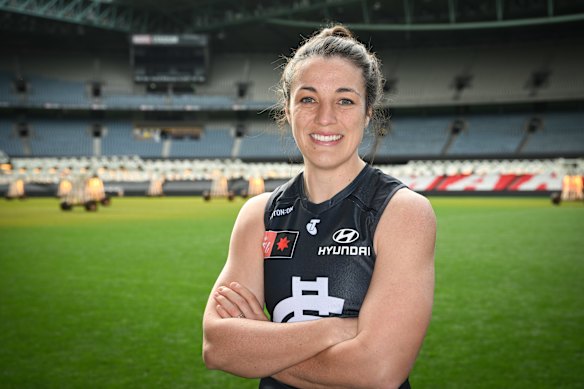 Peterson at AFLW captains day at Marvel Stadium in 2022.