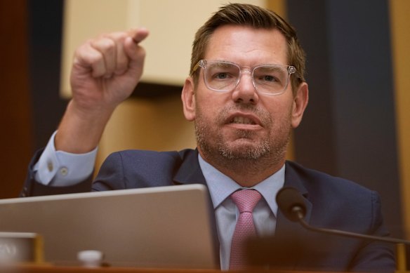 Eric Swalwell tried to ask at least seven times he ever told Attorney-General Pam Bondi that Trump was named in the documents.