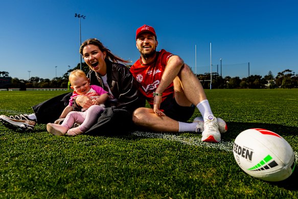 Jai Arrow with his wife, Berina, and their daughter, Ayla, at Heffron Park on Thursday.