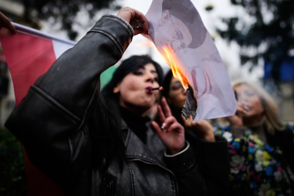 A protester in Yalova, Turkey, was snapped mimicking the act on Friday.