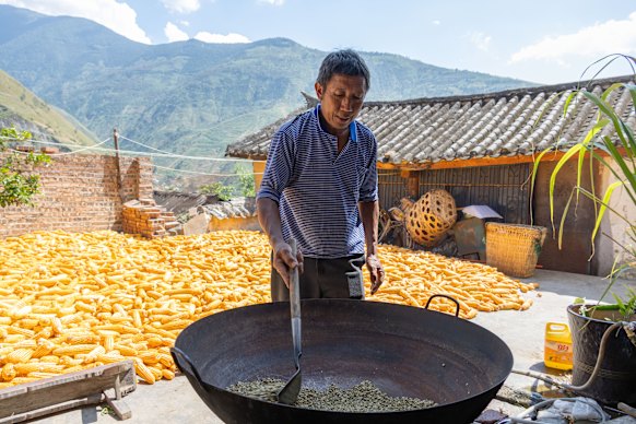 Coffee roasting practices have remained unchanged in the village for decades, with the beans toasted over high heat using a wood-fired oil drum and cast-iron work for more than an hour.