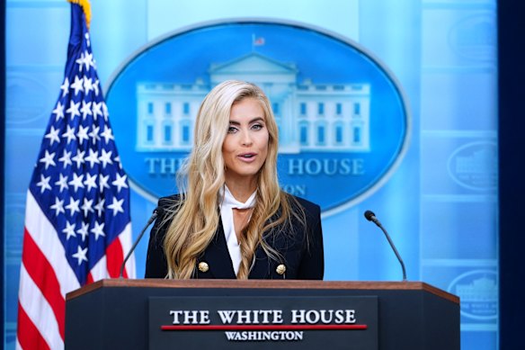 Then White House press secretary Katie Zacharia at the podium on Tuesday.