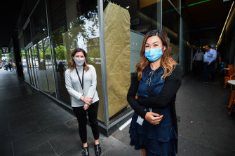 CBD workers Naomi Lions and Teri Tran returned to their office on Tuesday, but would like to continue working from home part-time.