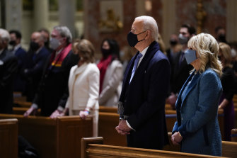 President-elect Joe Biden and his wife Jill Biden attend Mass early on Inauguration Day.