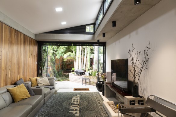 A split-level terrace in St Peters on what was originally the neighbour’s driveway, sold at auction for $2.02 million.