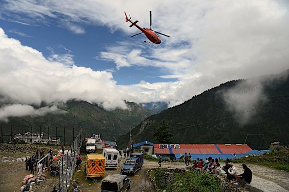 A staging point in Dhunche for helicopter rescues and distributing aid.