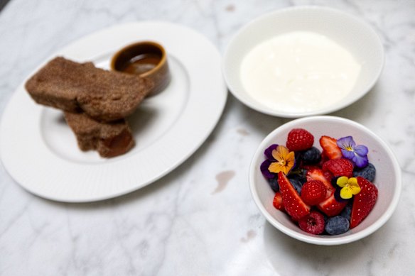 French toast and yoghurt with berries from Aperture at Capella Sydney.