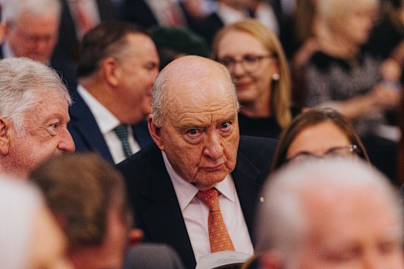 Alan Jones makes a rare public appearance at Graham Richardson’s state funeral.