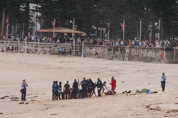 First responders at Manly performed CPR on the shark bite victim.