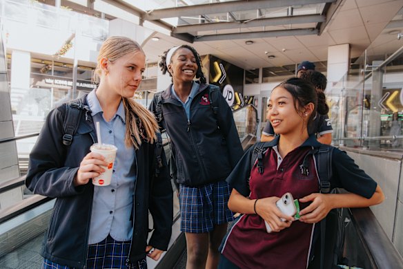 Friends (left to right) Charlize Carter, Ezekiela Keteku and Lauren Callao at Westpoint, Blacktown.