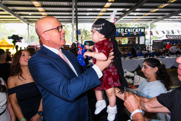 Opposition Leader Peter Dutton with baby Melissa.