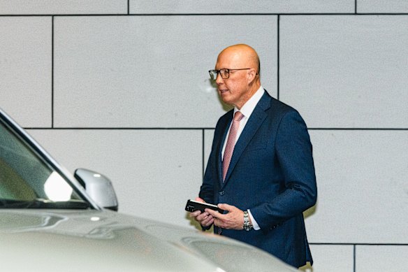 Opposition leader Peter Dutton leaving the leaders’ debate on Tuesday.