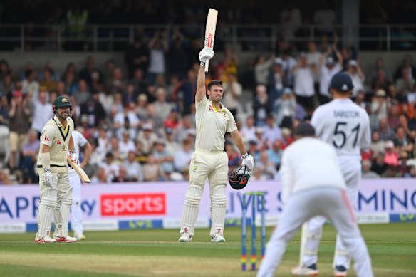 Mitch Marsh celebrates his famous century at Headingley in the 2023 Ashes.