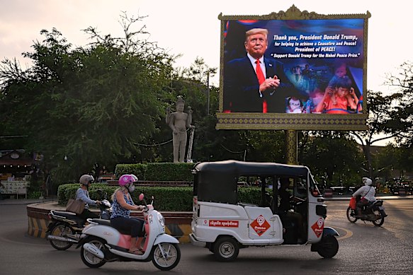 A billboard thanking Donald Trump in Cambodia on Friday.