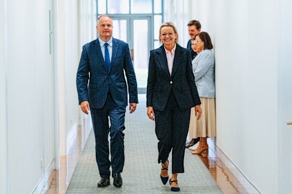 Sussan Ley and Ted O’Brien after being elected as Liberal Party leader and deputy in May.