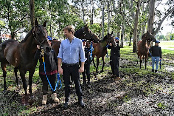 Trainer Bjorn Baker with War Eternal, left, in 2022.