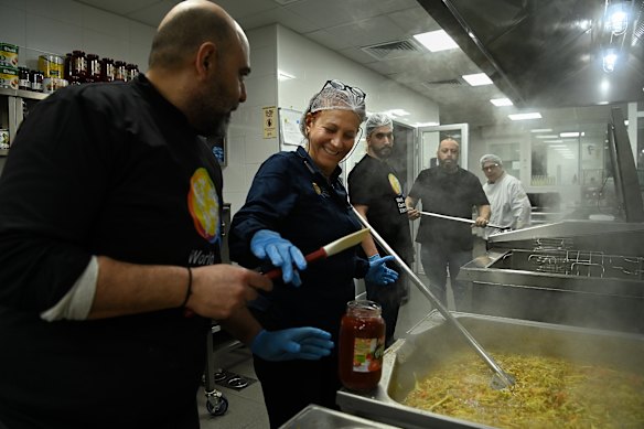 Kamakian, second from left, working with other chefs in Beirut in March.