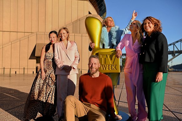 Gold Logie nominees (from left) Poh Ling Yeow, Ally Langdon, Hamish Blake, Julia Morris, Sonia Kruger and Lisa Millar at the Sydney Opera House in June. Lynne McGranger is also nominated.