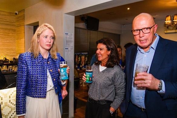 The now infamous photo of Amelia Hamer (left) with Senator Jane Hume and then opposition leader Peter Dutton in Kooyong.
