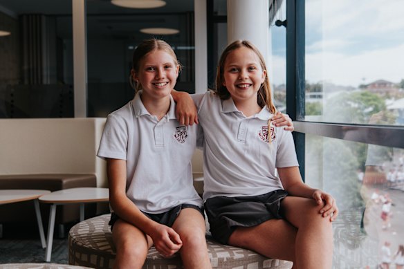 Harbord Public year 6 students Heidi Rebbeck, 12, and Summer Dubois, 11, are part of a program where the final term is being run in a high school format.