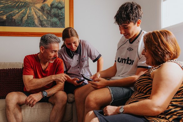 George and Sonia Giovas with their children Madeleine, 14. and son Peter, 17 at their home in Beaumont Hills.