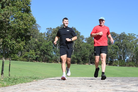 Parramatta Half Marathon organisers Alex Treglown and David Bennie, co-founders of 180 Cadence, hit the pavement in Parramatta Park.