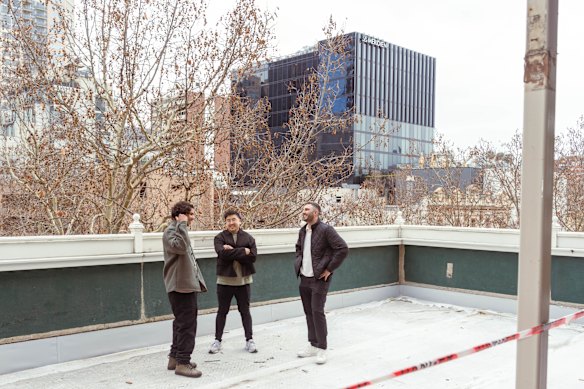 Mamas Dining Group crew (from left) Lucas Gugliandolo, Thai Ho and Michael Stolley on the rooftop.