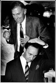 Laws and Paul Keating at the 1991 launch of the John Lyons biography John Laws a Man of Power. 