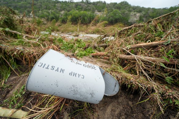A Camp Mystic mailbox is seen near the entrance to the establishment along the banks of the Guadalupe River.