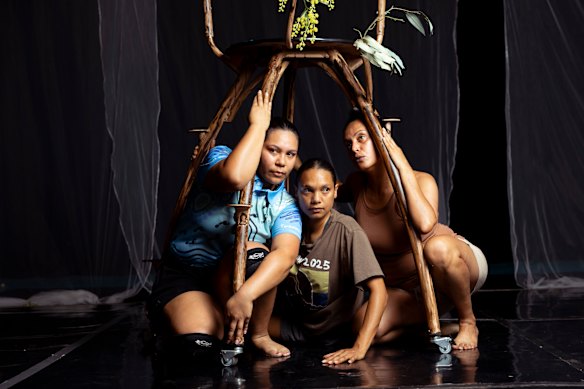 Aroha Pehi, Serene Yunupingu and Miah Wright of the Jannawi Dance Clan. 