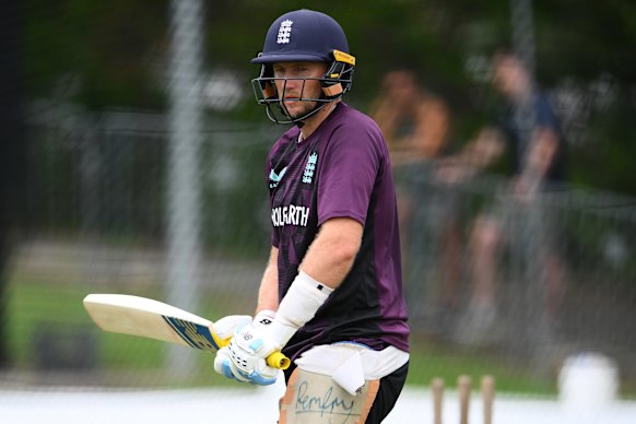 Joe Root at training in Brisbane on Saturday.