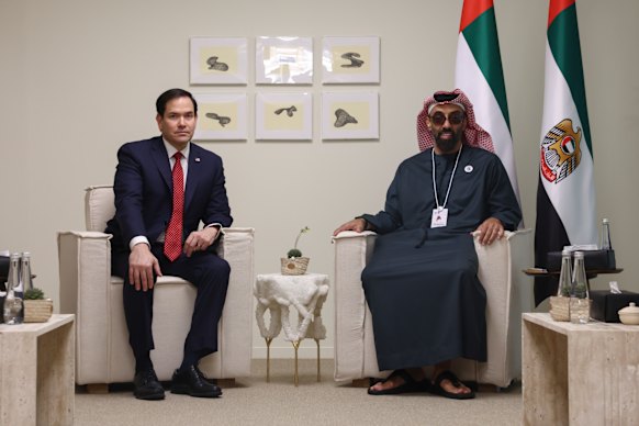 US Secretary of State Marco Rubio, left, with National Security Advisor Sheikh Tahnoon bin Zayed Al Nahyan in Abu Dhabi last year.
