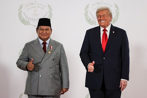 President Donald Trump and Indonesian President Prabowo Subianto at the Gaza summit in Egypt.
