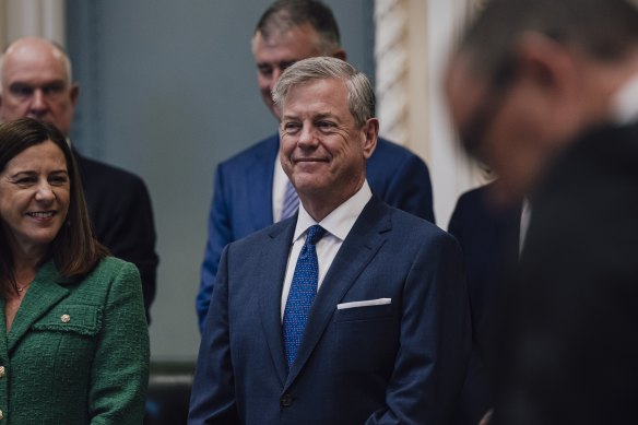 Queensland Health Minister Tim Nicholls, centre, in parliament.