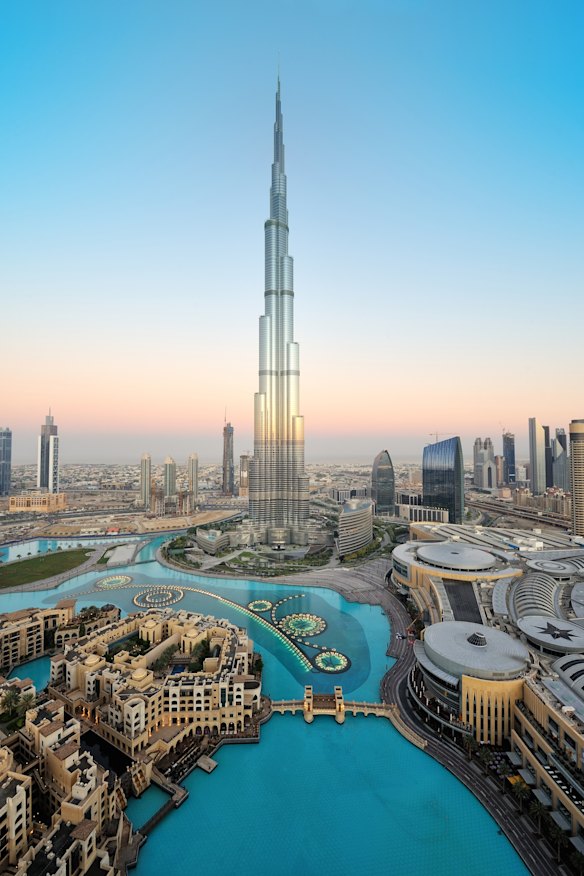 Base of the Burj Khalifa and downtown Dubai.