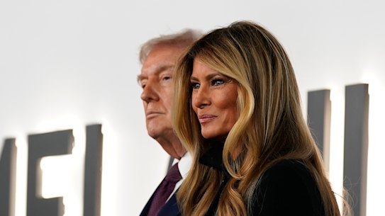 President Donald Trump and first lady Melania Trump arrive for the premiere of her movie in Washington.