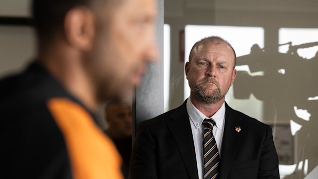 Shaun Mielekamp and Tigers coach Benji Marshall.