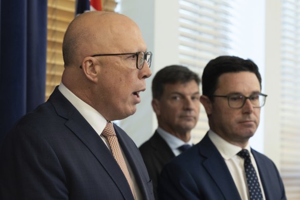 Peter Dutton negotiated the program  with Nationals person  David Littleproud and shadiness   treasurer Angus Taylor (rear).