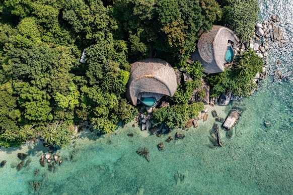 A bird’s-eye view of Cempedak Island resort’s luxurious seaview villas.