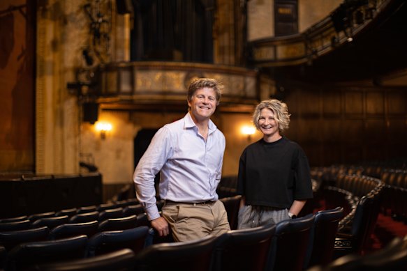 Jason and Kayley Marriner in the auditorium of the Comedy Theatre. 