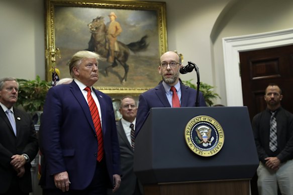 Vought speaks at the White House in 2019.
