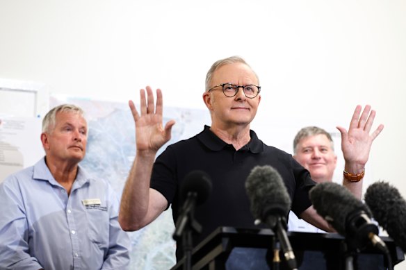 Prime Minister Anthony Albanese at a press conference in Longreach, Queensland on Saturday.
