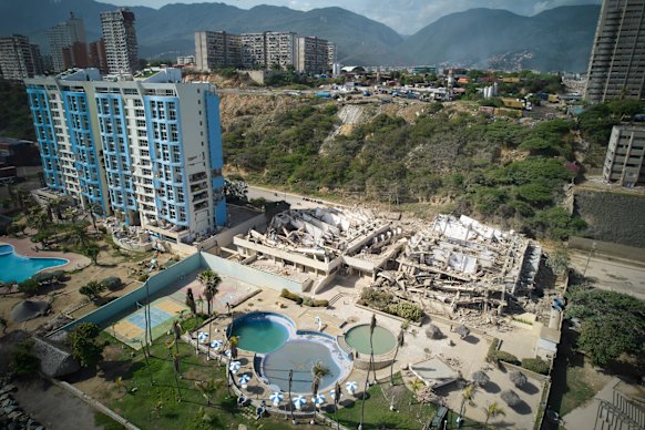 Collapsed buildings in La Guaira on Thursday, the day after the earthquakes struck.