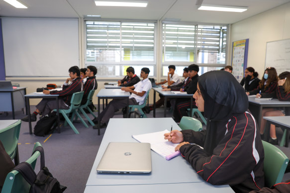 Year 10 students astatine  The Ponds High successful  north-west Sydney. The schoolhouse  has 48 demountables. 
