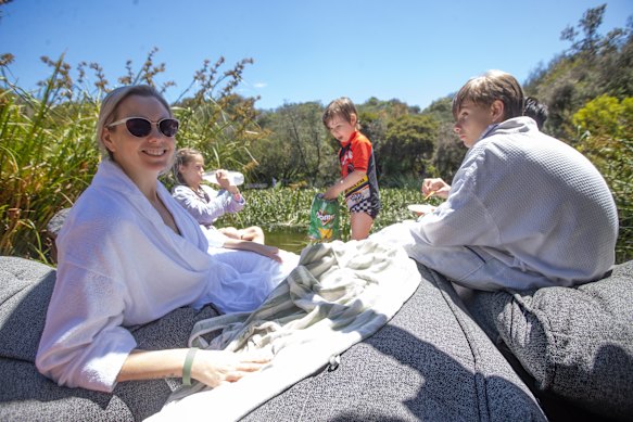 Katie Jaz with her children Adeline, Sebastian and Oliver.