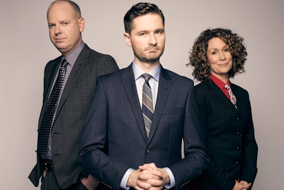 Charlie Pickering with his original The Weekly co-hosts Tom Gleeson and Kitty Flanagan.