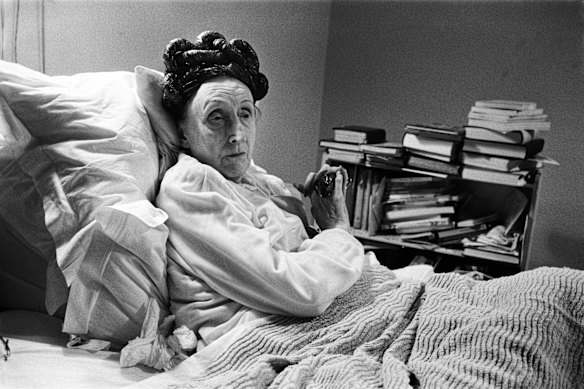 The eccentric poet Dame Edith Sitwell, at 75. She did much of her writing in a coffin.